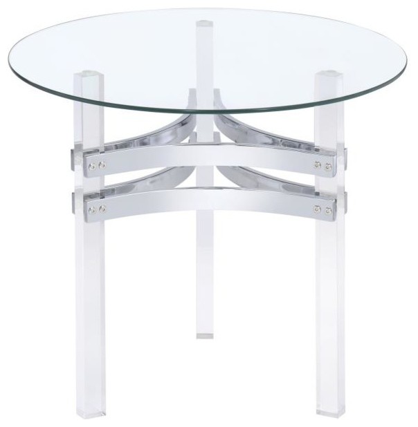 Contemporary Round Glass Top Occasional End Table Acrylic Legs