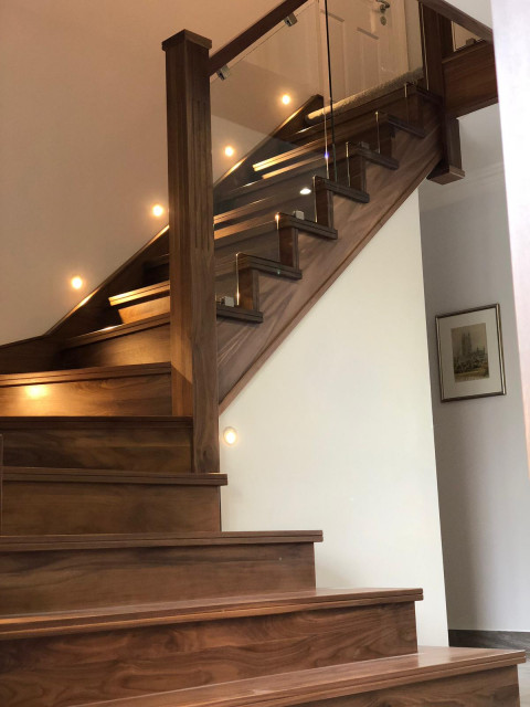 New Cutstring Staircase | Walnut & Glass | Crewe modern-staircase