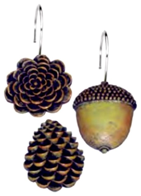 Pine Cones Curtain Hooks 12 Piece Rustic Shower Curtain Rings