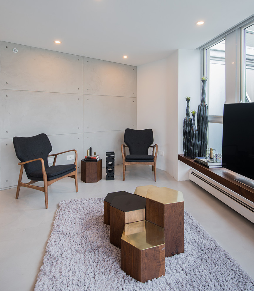 Palipowski Residence — modern minimalist living room with concrete floor, Vancouver