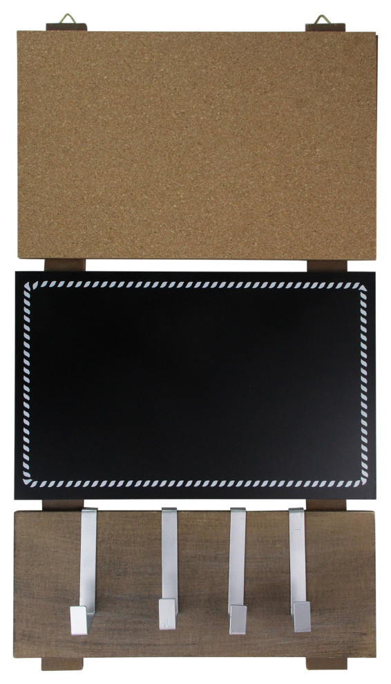 24" Black Hanging Combination Chalkboard Corkboard and Hooks