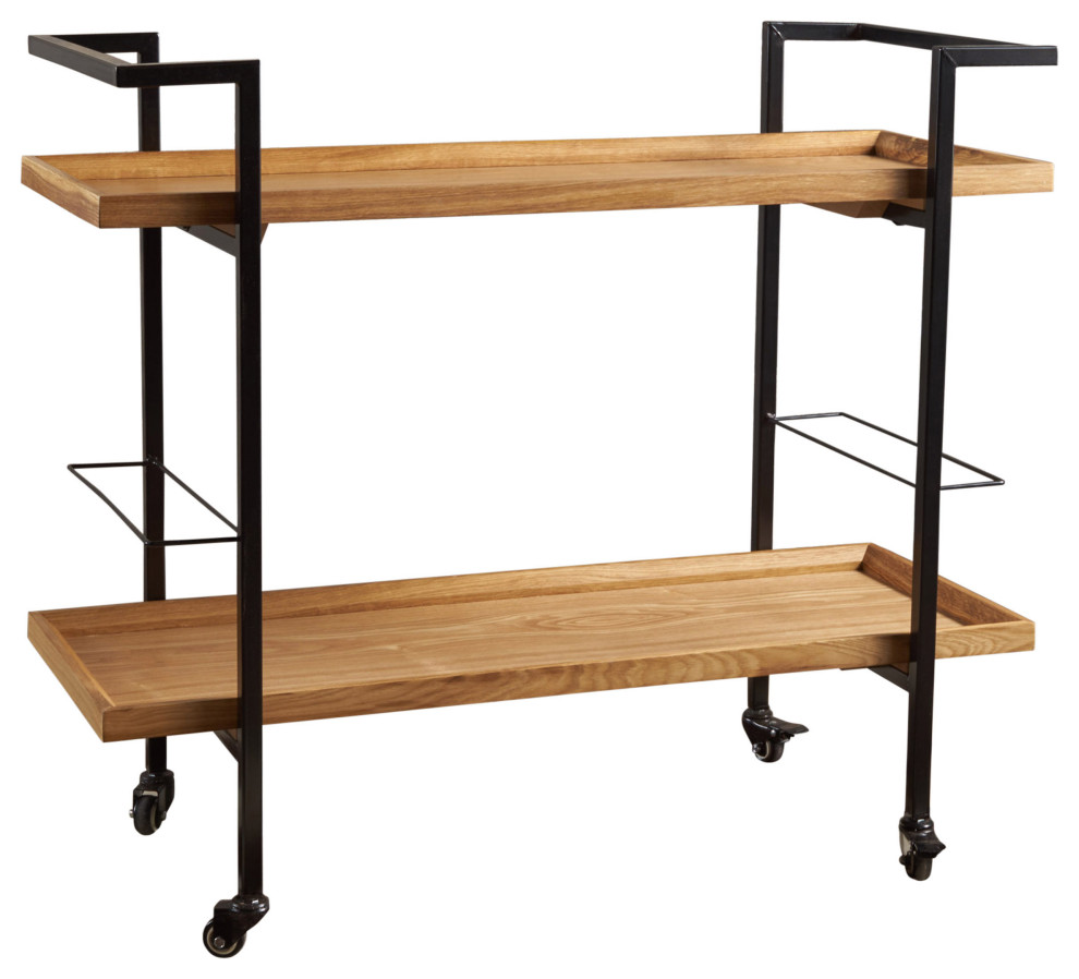 GDF Studio Modern Industrial 2-Tier Wood Bar Cart with Wheels ...
