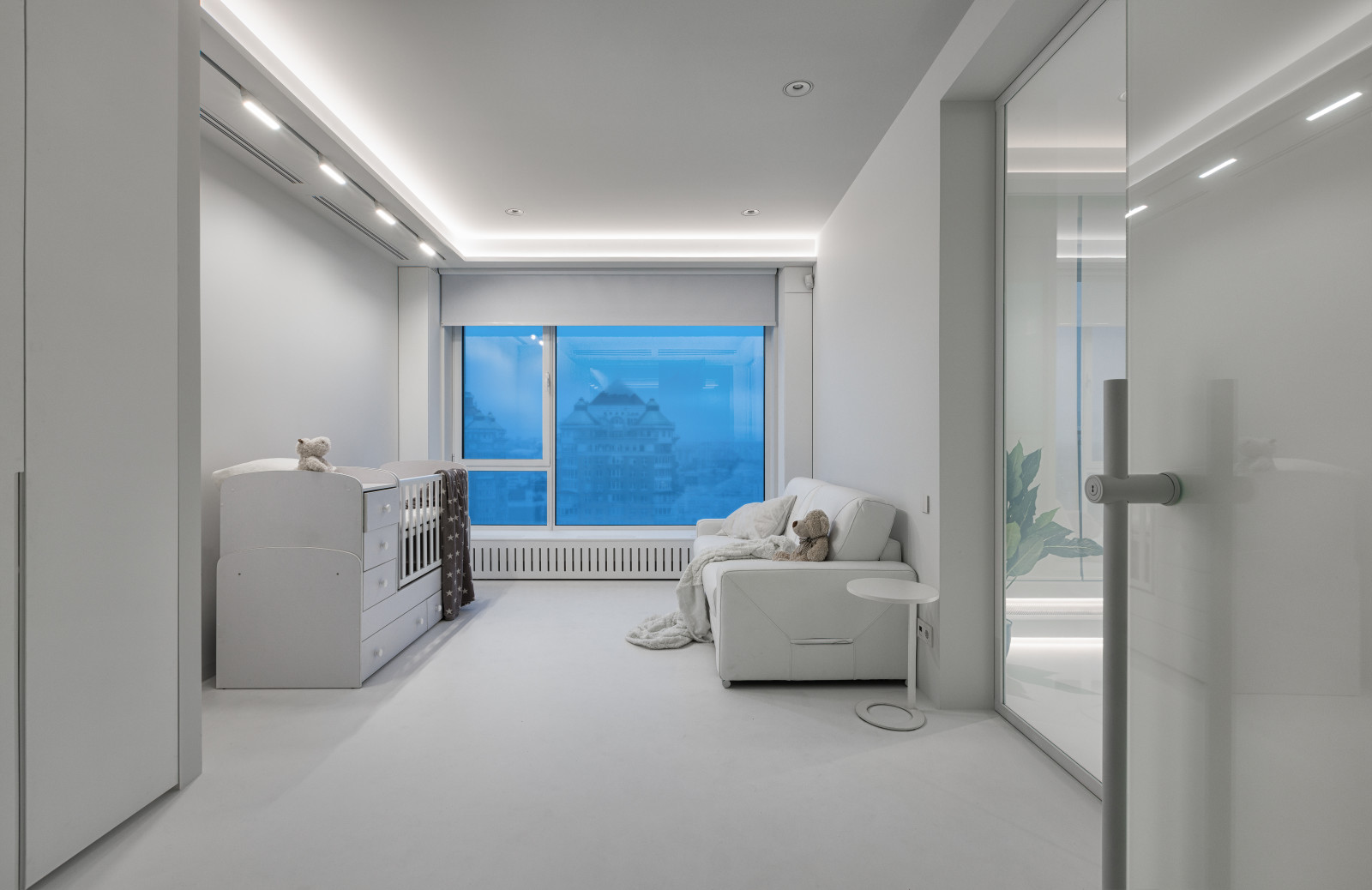 Stylish monochromatic white penthouse