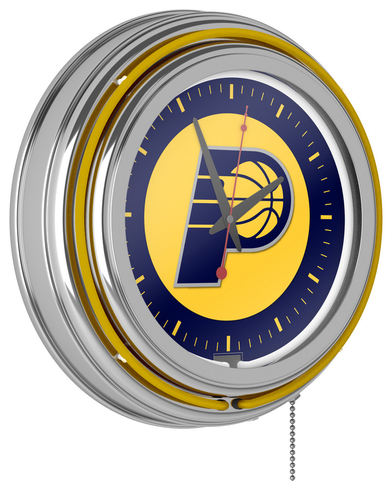 Indiana Pacers NBA Chrome Double Ring Neon Clock