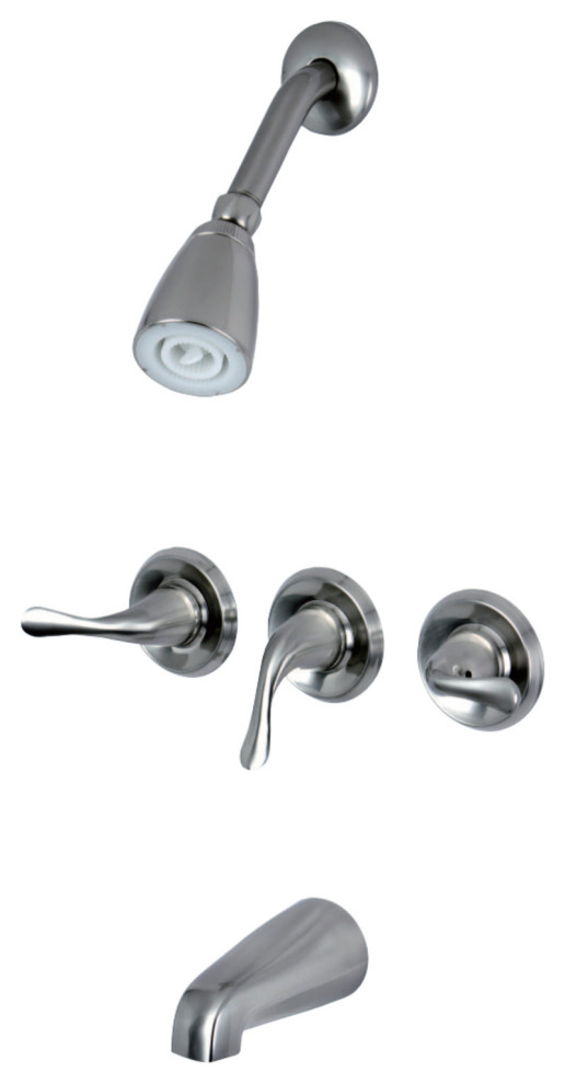 Kingston Brass Three-Handle Tub Shower Faucet, Brushed Nickel