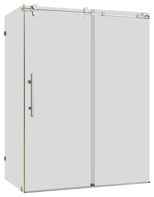 Dreamline Shen 60366012 Brushed Stainless Steel Enigma Shower Dreamline Enigma 36 D X 60 5 W 79 H Sliding Shower Enclosure