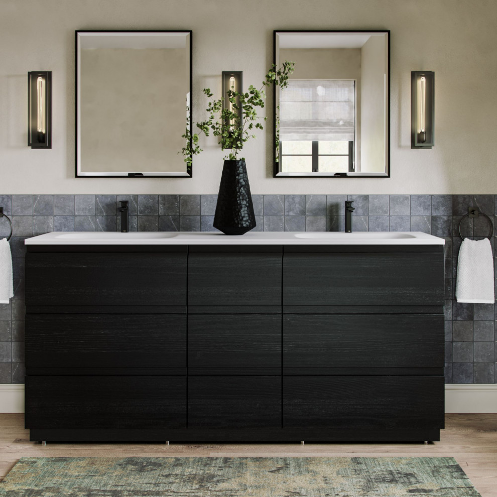 The Essen Bathroom Vanity, Charcoal, 72", Double Sink, Freestanding