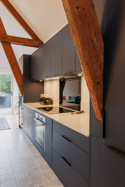 Cuisine Bleue &Eacute;l&eacute;gante : Rustique et Modernit&eacute; Lumineuse american-craftsman-kueche