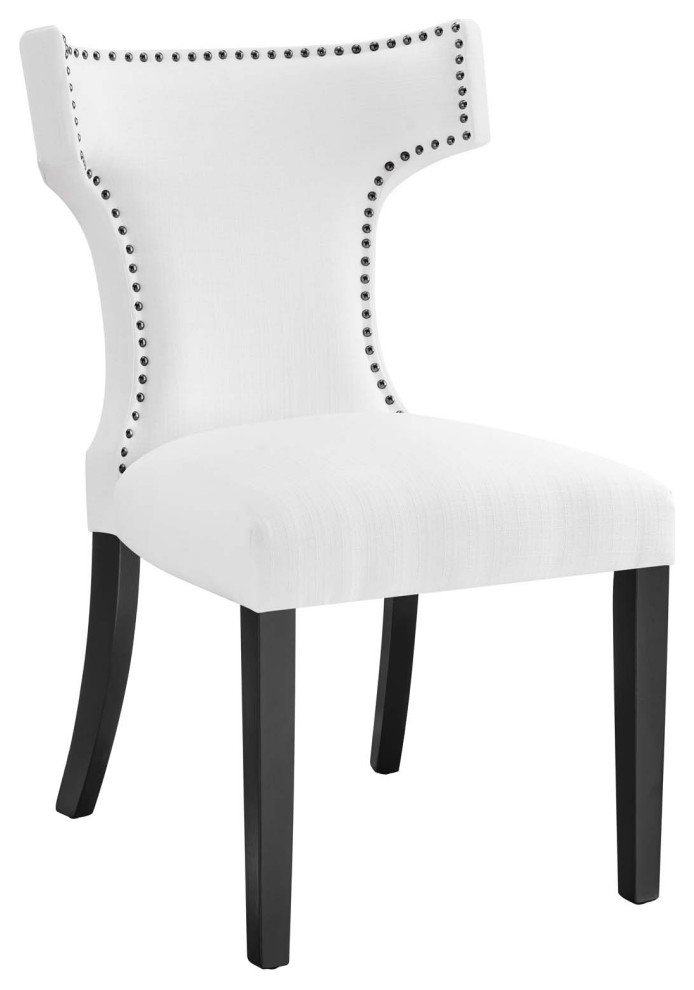 Curve Fabric Dining Chair, White Transitional Dining Chairs by