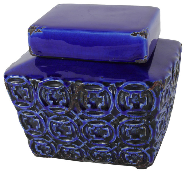 Etched Geometric Pattern Ceramic Lidded Jars, 2Piece Set Traditional
