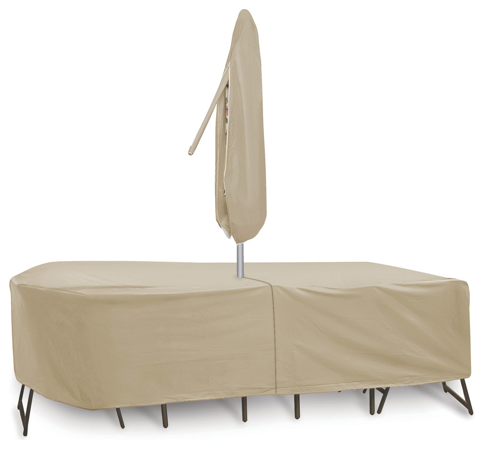 PCI Covers Bar Height Table And Chair Cover With Umbrella Hole, Tan