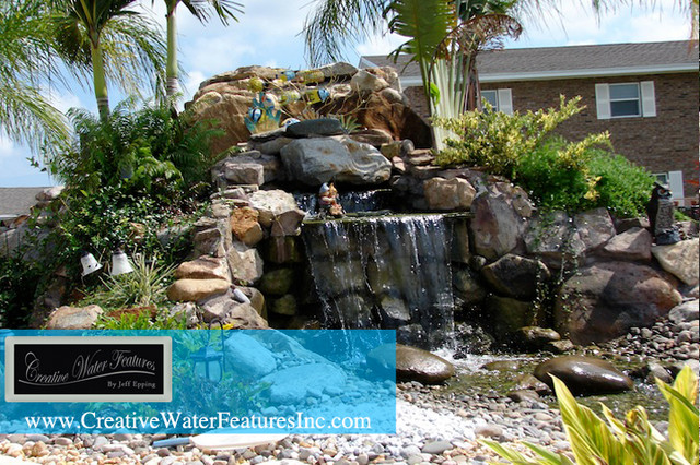 Large Backyard Waterfall With Pond Tropical Orlando By Creative Water Features Inc Houzz Ie