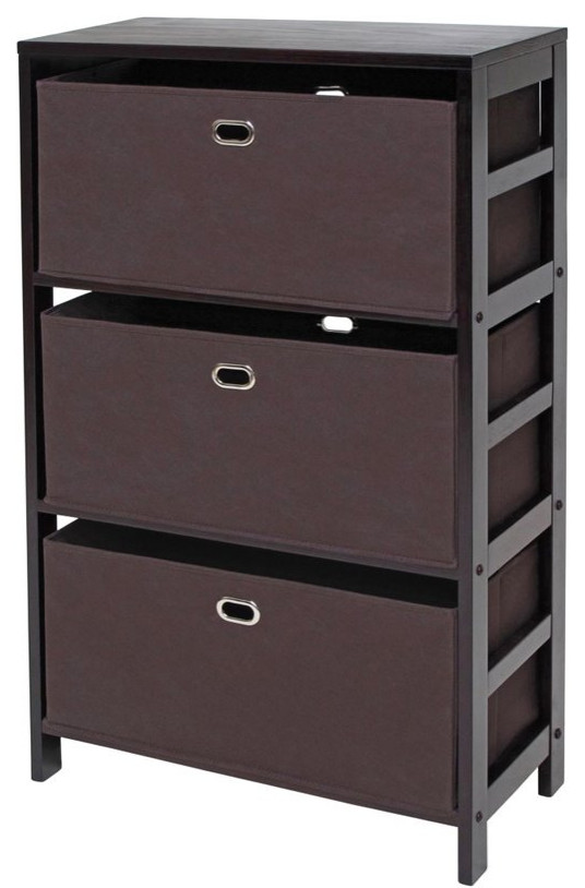 Winsome Torino 3 Shelf Solid Wood Basket Bookcase in Espresso and Chocolate