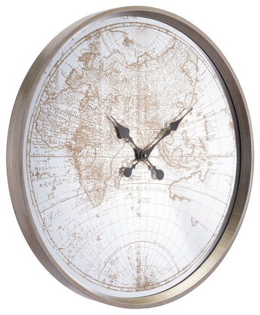 Modern Contemporary Wall Clock Antique Gold Steel Metal Mirror