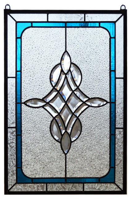 24.25" x 16.5" Handcrafted stained glass Clear Beveled Dolphin window panel 