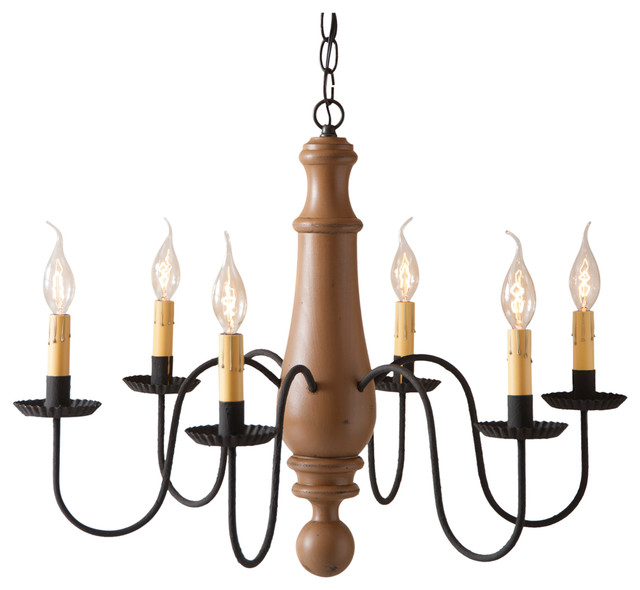 Large Norfolk 6-Light Wood Chandelier in Sturbridge Colors, Mustard