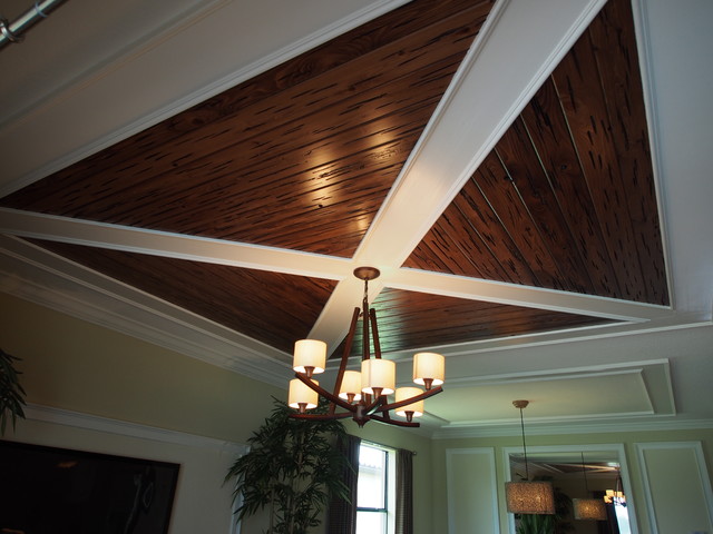 Tongue And Groove Ceiling Design With Moulding Contemporary