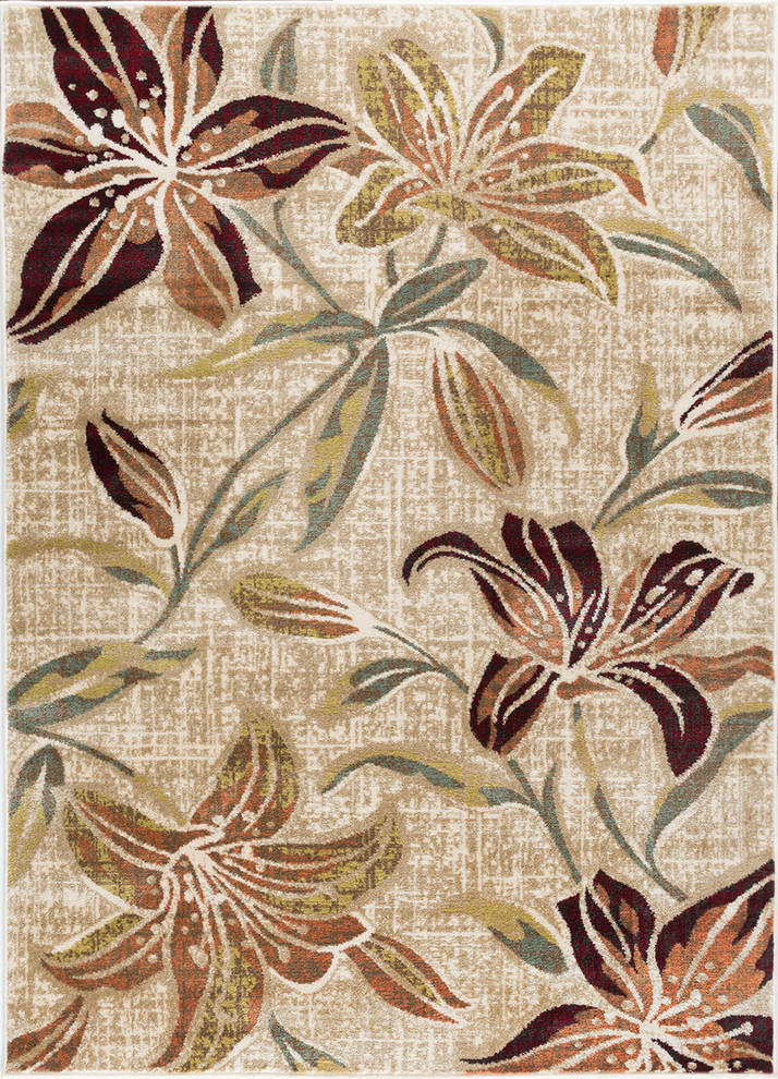 Lily Transitional Floral Area Rug Contemporary Area Rugs by Tayse