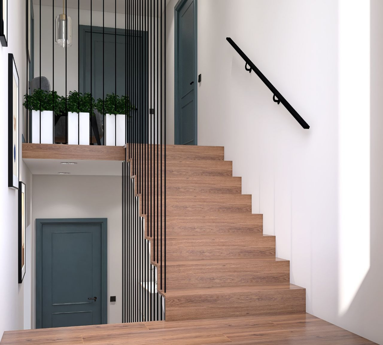 ЛЕСТНИЧНОЕ ПРОСТРАНСТВО В ЗАГОРОДНОМ КОТТЕДЖЕ