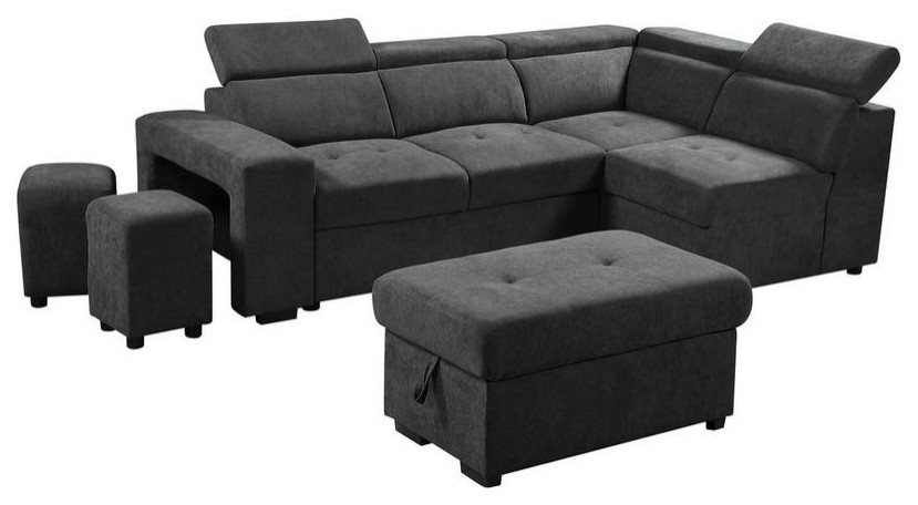 Henrik Dark Gray Sleeper Sectional Sofa With Storage Ottoman And 2 ...