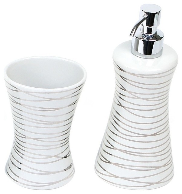 Silver 2 Piece Decorative Bathroom Accessory Set - Contemporary