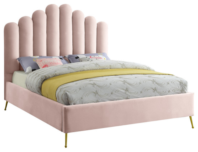 Lily Velvet Bed, Pink, Queen