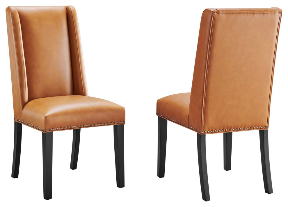 Baron Dining Chair Vinyl Set of 2, Tan Transitional Dining Chairs