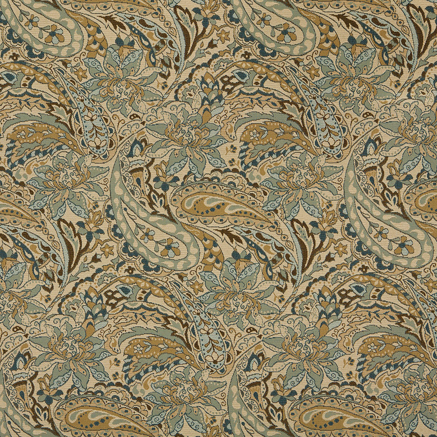 Pattern # A0110A Brown Beige Light Blue And Tan Paisley Woven Solution Dyed Indoor Outdoor Upholstery Fabric By The Yard