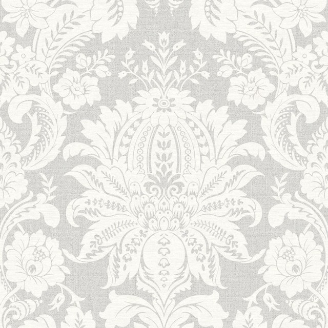 Damask Gray Wallpaper, 20x396 Traditional Wallpaper by Graham & Brown Houzz