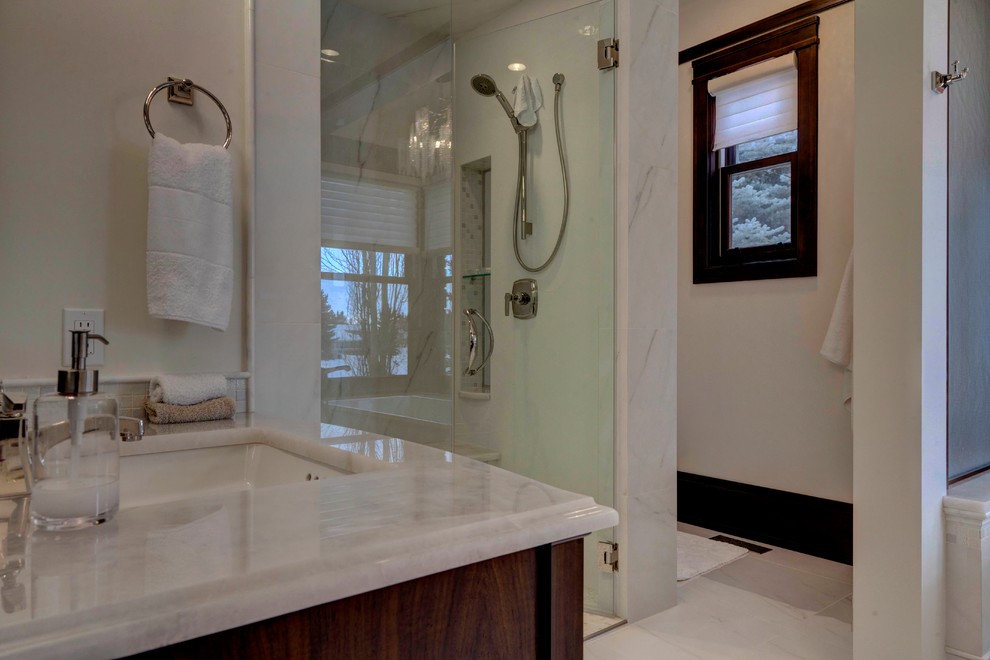 Transitional bathroom photo in Calgary