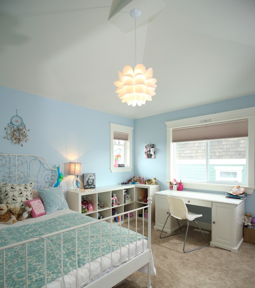 Traditional kids' room in Vancouver with blue walls.