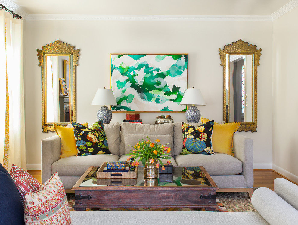 Example of a classic enclosed living room design in Providence with beige walls
