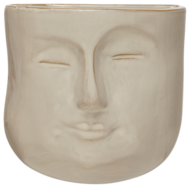 Stoneware Wall Planter With Face, Reactive Glaze - Contemporary ...