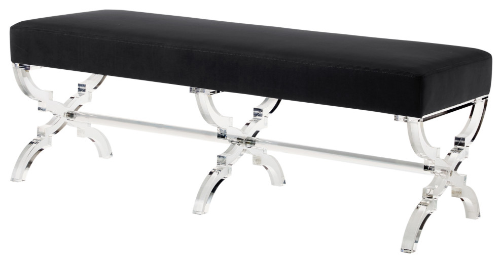 Enzo Velvet Acrylic X-Leg Bench, Black