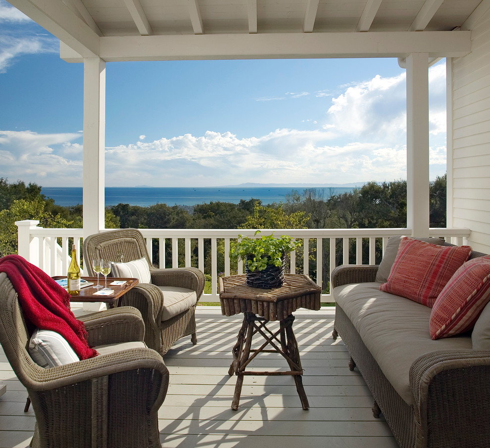 Inspiration for a traditional verandah in Santa Barbara with decking and a roof extension.