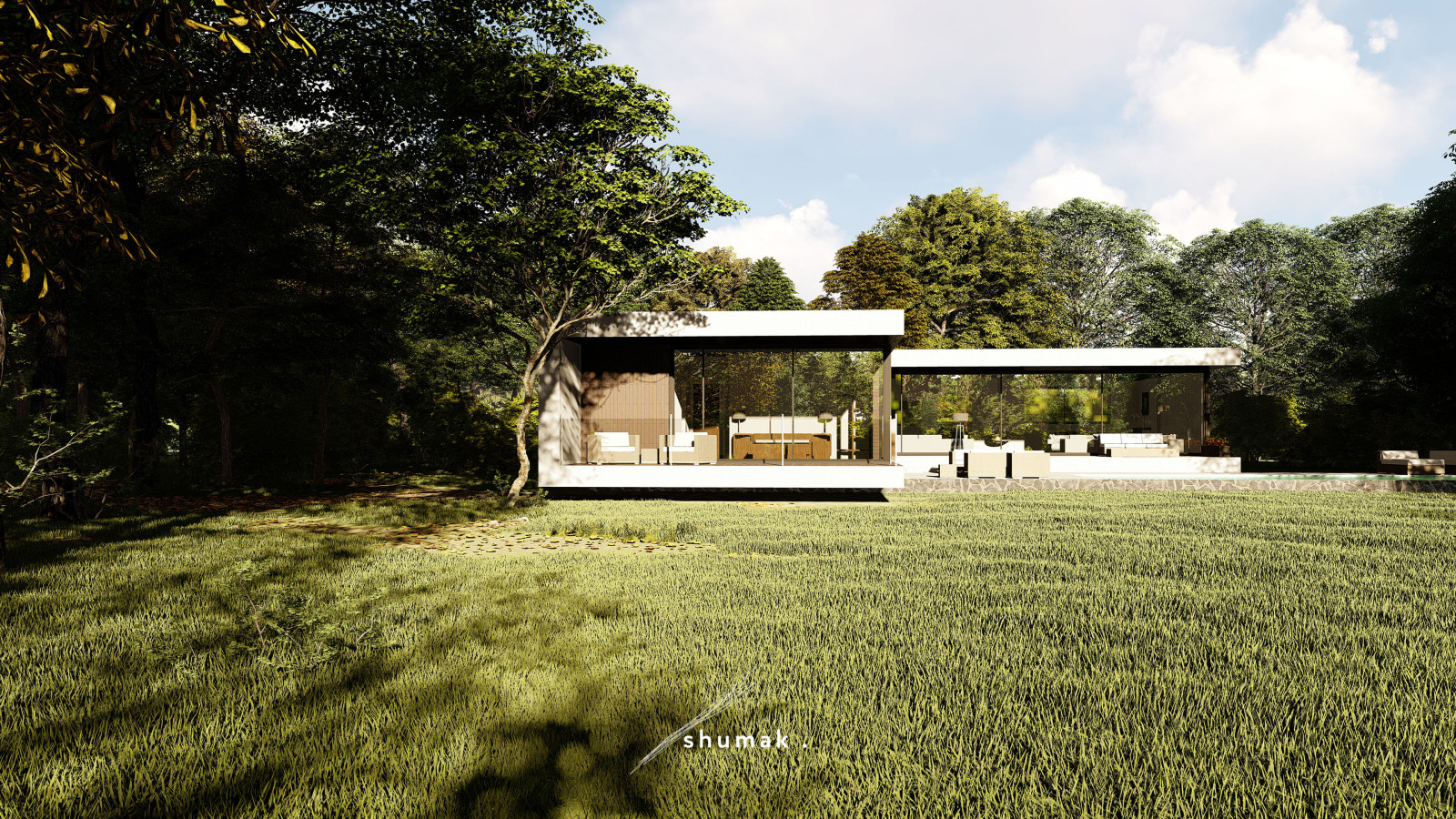 Бесконечные леса на участке и один дом.