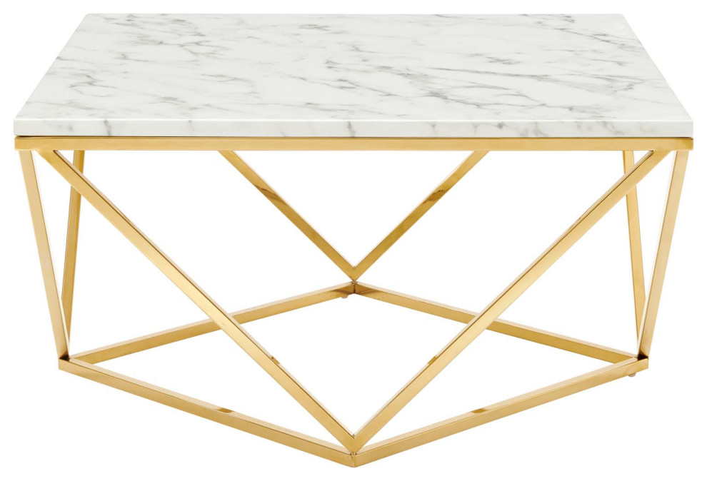Vertex Gold Metal Stainless Steel Coffee Table, Gold White