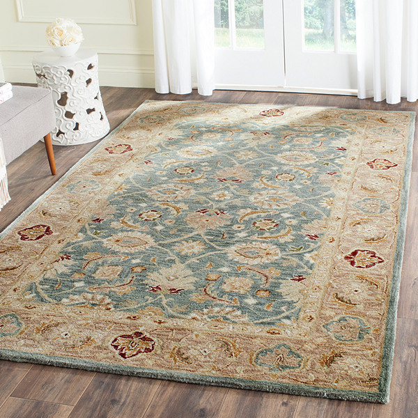 Fl Accent Area Rug In Taupe And Teal Blue 3 Ft L X 2 W