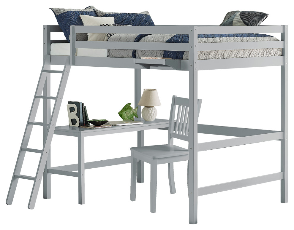 Hillsdale Caspian Full Loft Bed With Desk Chair and Hanging Nightstand