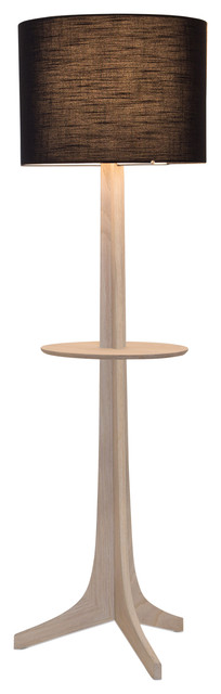 Nauta Floor Lamp, Brushed Brass, White Washed Oak, Black Amaretto/Exposed Top Surface, Matching Wood Shelf With Exposed Top Surface