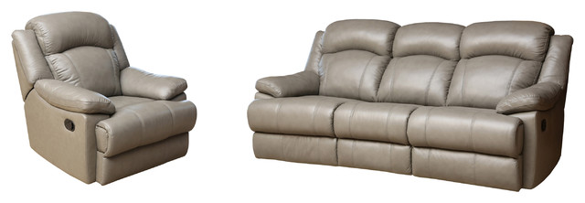 Clarence 2 Piece Leather Reclining Sofa, Gray Leather Sofa Recliner Set