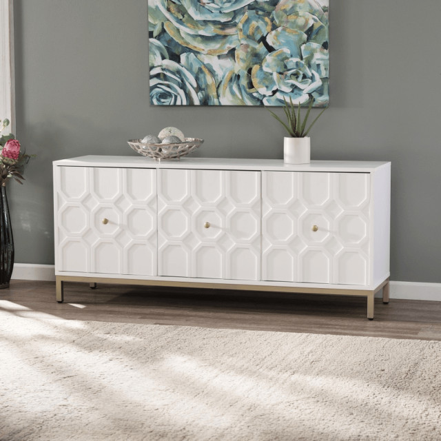 White and Gold Moroccan Dynasty Three Door Accent Cabinet ...