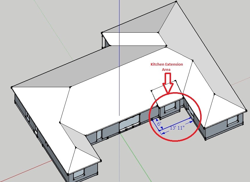 Need help with roof design for an extension on Ushaped Hip Roof