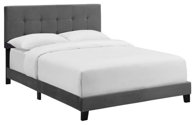 Amira King Upholstered Velvet Bed, Gray