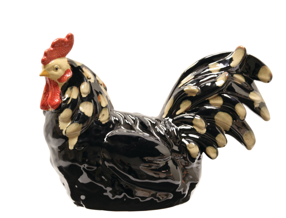 Black/Beige Ceramic Rooster Figurine