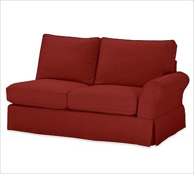 PB Comfort Roll-Arm Slipcovered Right Love Seat, Polyester Wrap Cushions, Twill