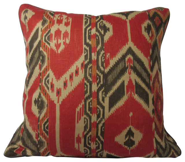 Ikat Pillow Cover Poppy And Brown Mediterranean Decorative
