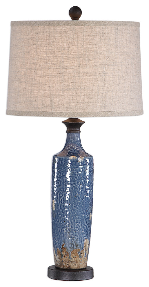 Blue, Textured Ceramic Base Table Lamp