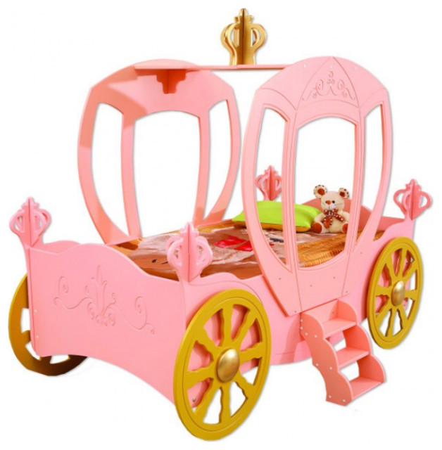 Girls Princess Carriage Car Bed , PINK Contemporary Kids Beds by