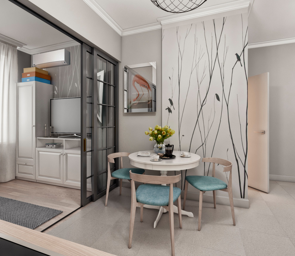 Проект кухни-гостиной площадью 14 м² для семьи из двух человек.